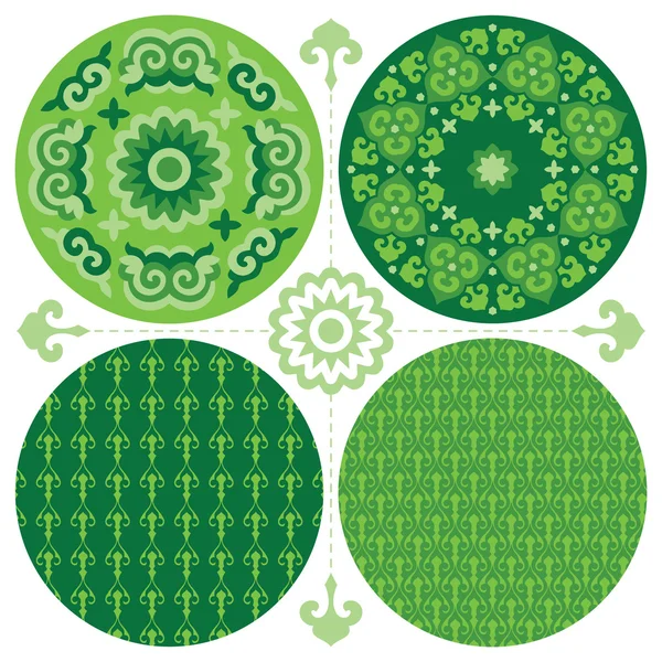 Ensemble de motifs de cercles verts dans un style oriental — Image vectorielle