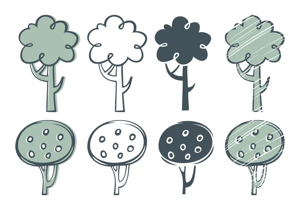 Conjunto de bocetos de árboles en diferentes estilos de dibujo Ilustración de stock