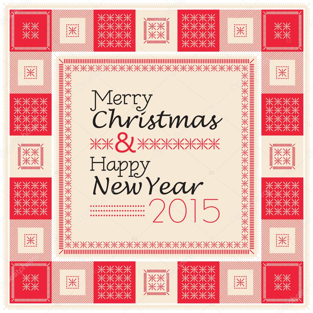 Merry Christmas and Happy New Year text composition with decorative frame in vintage style