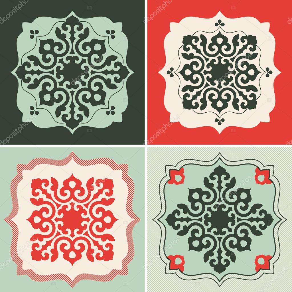 Set of decorative tiles in oriental style