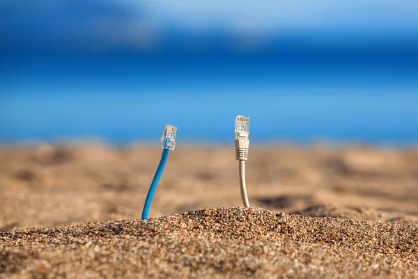 Internet kabels op een strand — Stockfoto