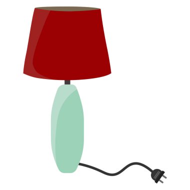 Masa ya da yatak başı lambası, bej renkli kumaş tonlu ve tahta bacaklı. Dekorasyon elemanı. Düz vektör tasarımı