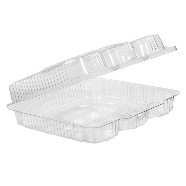 Reusable Plastic Transparent Box Takeaway Picnic Store Food Isolated White — Stock Photo, Image