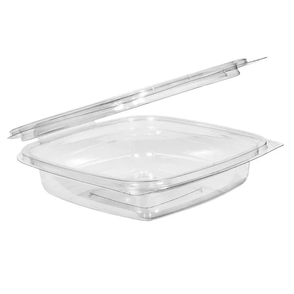 可重复使用的塑料透明盒 用于外卖 野餐或储存白色隔离食品 — 图库照片