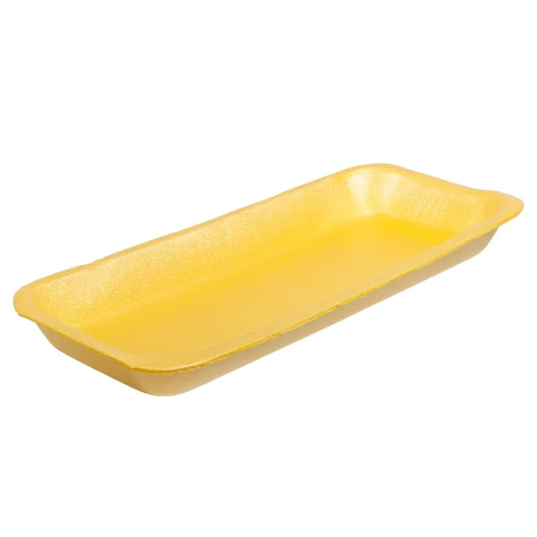 白い背景に隔離されたテイクアウトやピクニック食品のための空の黄色のプラスチック新しいコンテナ — ストック写真