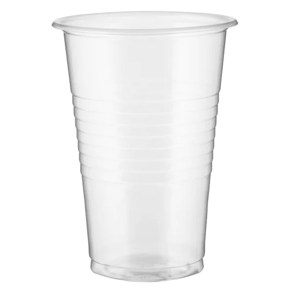 Одна Порожня Одноразова Прозора Пластикова Чашка Ізольована Білому Тлі — стокове фото