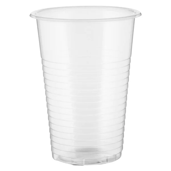 Одна Пустая Одноразовая Прозрачная Пластиковая Чашка Белом Фоне — стоковое фото