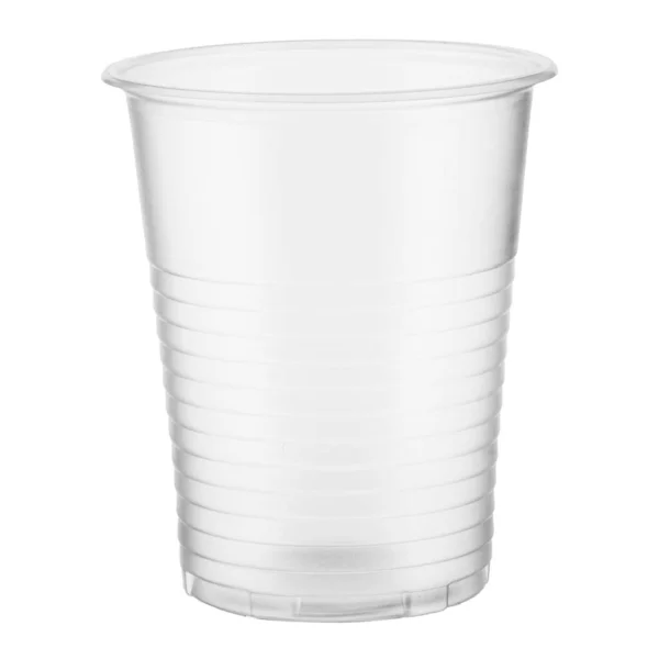 Una Taza Plástico Transparente Desechable Vacía Aislada Sobre Fondo Blanco — Foto de Stock