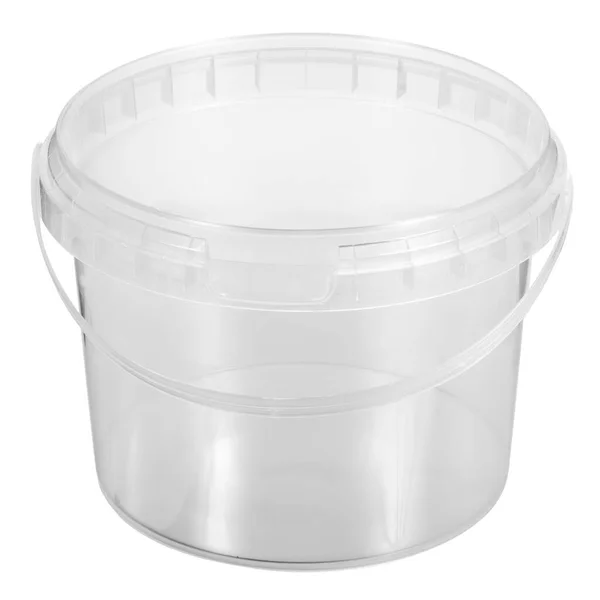 空食品包装桶透明塑料封盖 白色背景隔离 — 图库照片