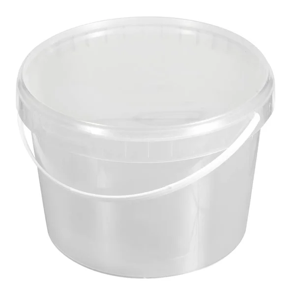 Empty Food Packaging Bucket Transparent Plastic Closed Lid Isolated White — Stock Photo, Image