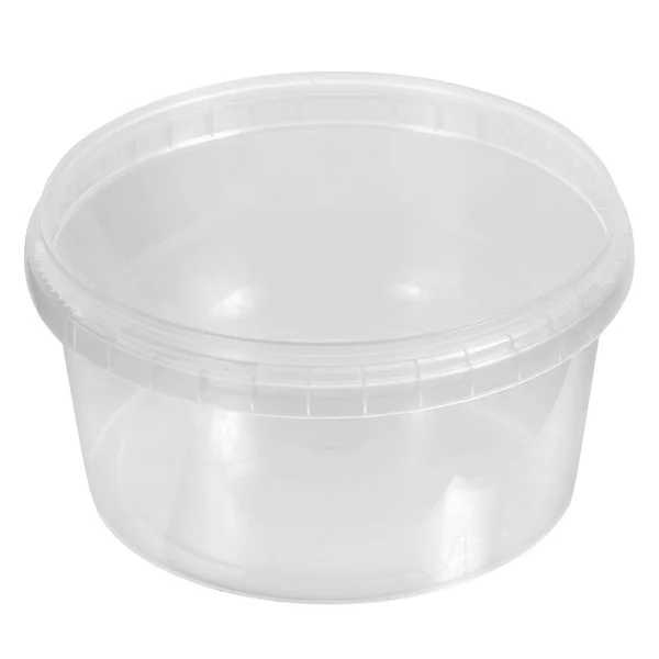 Yeniden kullanılabilir plastik şeffaf kutu. Yemek, piknik, salata. Beyazlar arasında izole edilmiş dükkan için.