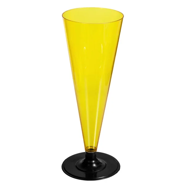 Plastikowe Szkło Szampana Lub Wina Jednorazowy Żółty Przezroczysty Izolowany Białym — Zdjęcie stockowe