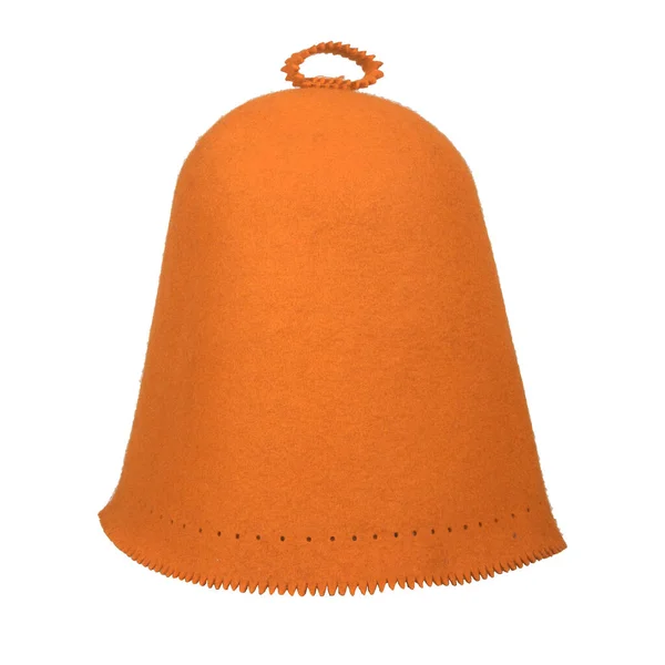Clásico Sombrero Fieltro Naranja Para Protección Cabeza Sauna Aislado Sobre —  Fotos de Stock