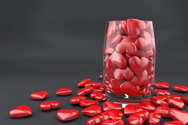 Corações vermelhos em vidro — Fotografia de Stock