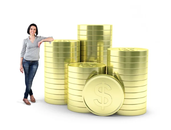 Girl with coins — Stock Photo, Image