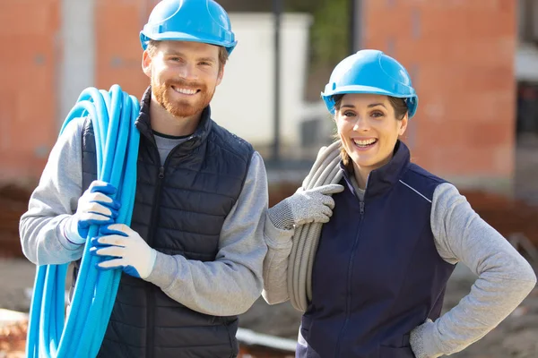 Trabajadores Construcción Listos Para Trabajo — Foto de Stock