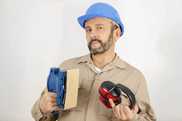 Man Sanding Wall Man — Stock Photo, Image