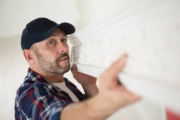 Plasterer Spreading Plaster Wall — Stock Photo, Image