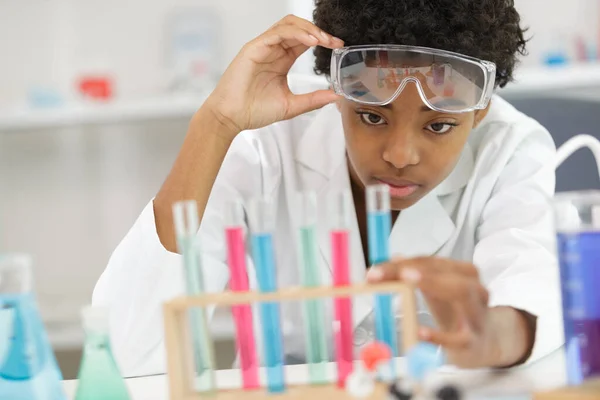 Close Professional Female Scientist Protective Eyeglasses — Stock Photo, Image