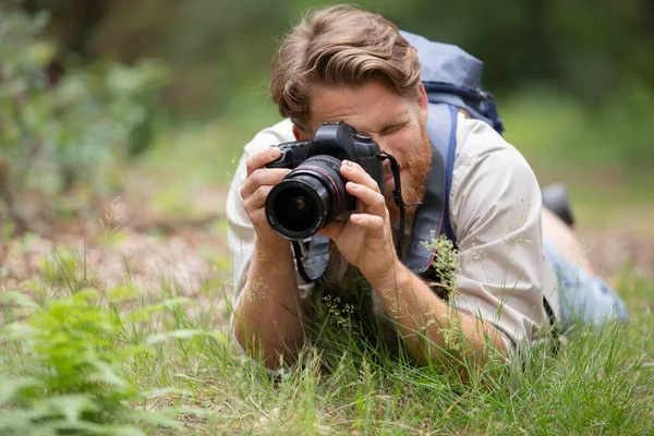 Fotógrafo Natureza Trabalho Campo — Fotografia de Stock