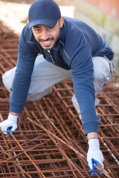 Builder Blue Uniform Working Building Foundations — Stock Photo, Image