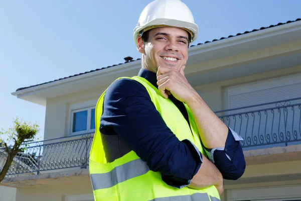 Arquiteto Homem Bonito Canteiro Obras — Fotografia de Stock