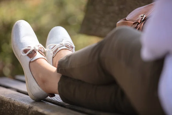 Close Elderly Lady Shoes — Stock Photo, Image