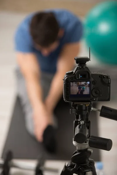 Sport Gezondheid Blogger Opname Video Sport Concept — Stockfoto