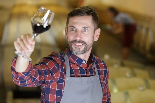 Homem Concentrado Segurando Copo Vinho — Fotografia de Stock