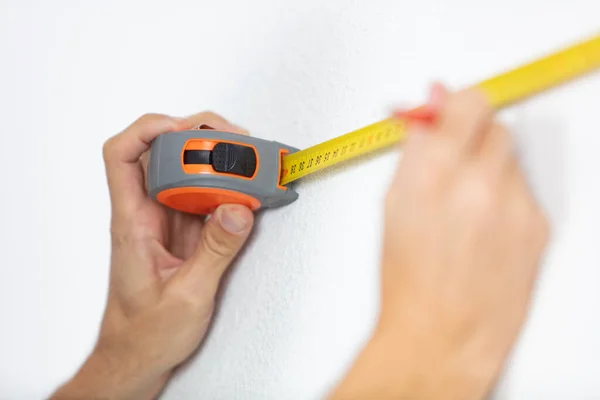 Cropped View Hands Holding Tape Measure Wall — Stock Photo, Image