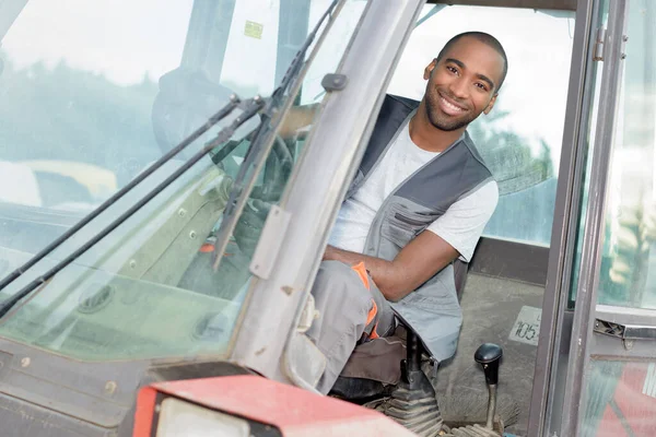 Portrait Man Tractor Cab — Stock Photo, Image