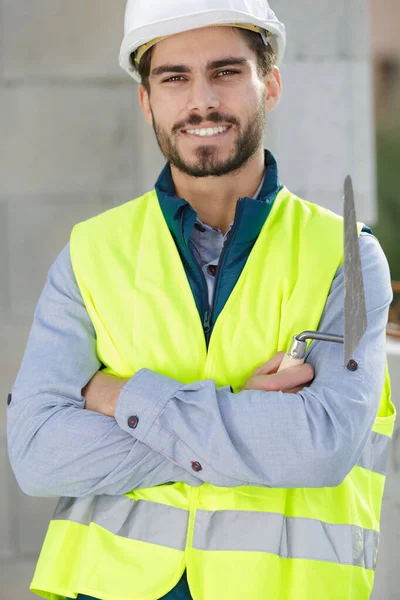 Jolly Smiling Constructor Wearing Helmet — Stock Photo, Image