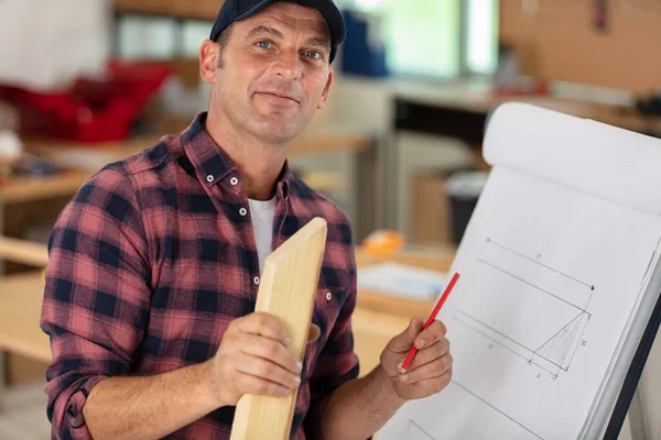 Diseñador Celebración Madera Ángulo Por Caballete Dibujos — Foto de Stock