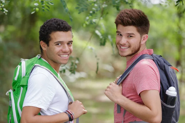 Homens Jovens Caminhando Trilha Caminhadas — Fotografia de Stock