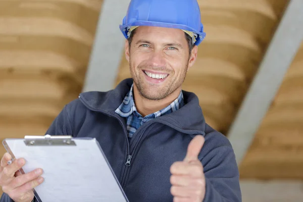 Happy Male Builder Showing Thumb — Stock Photo, Image
