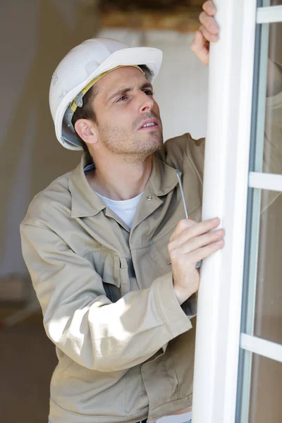 Service Man Installing Window Screwdriver — Stock Photo, Image