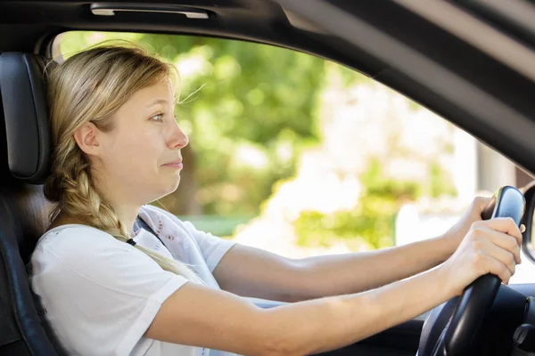 Scared Woman Her Car — Stock Photo, Image