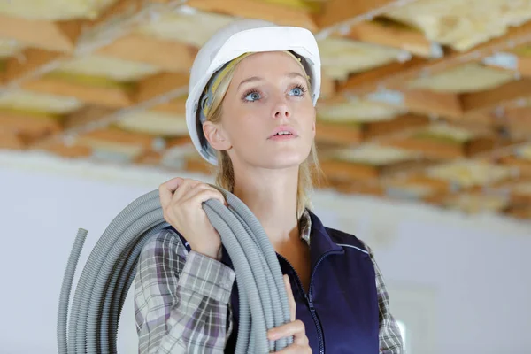 Portait Female Worker Insulation — Stock Photo, Image