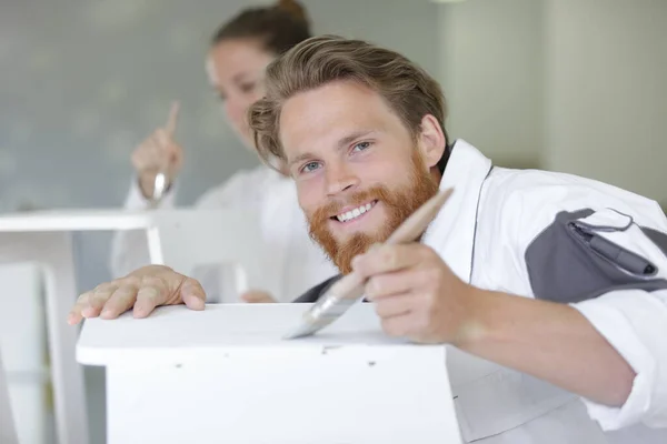 Worker Hand Painting Wood — Foto de Stock