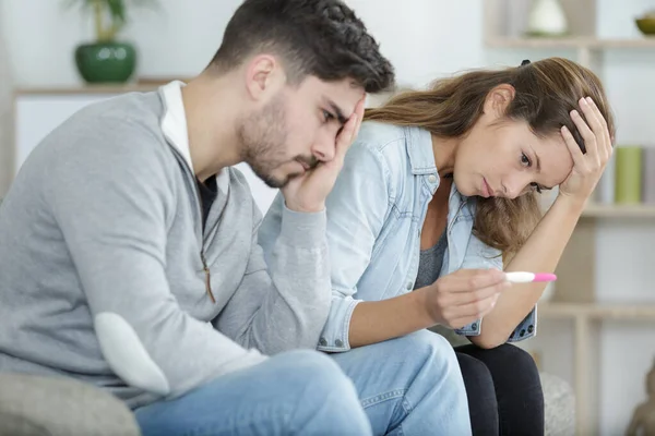 Upset Couple Finding Out Results Pregnancy — Stockfoto