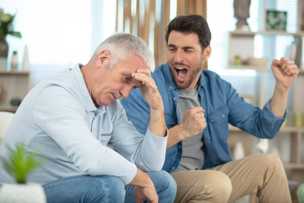 Family Problems Disgruntled Father Adult Son Home — Stok fotoğraf