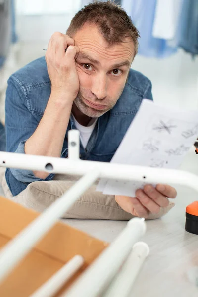 Frustreated Man Yourself Furniture Assembly — Stock Photo, Image