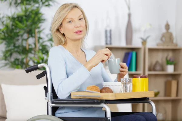 Disabled Woman Having Breakfast — Stock fotografie