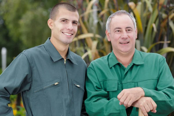 Portrait Two Men Gardener Looking Camera — Stok fotoğraf