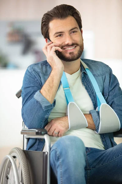 Disabled Person Wheelchair Communicates Smartphone —  Fotos de Stock