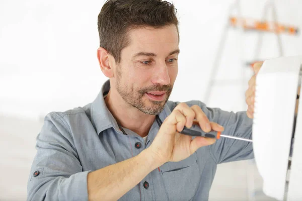 Man Screwdriver His Hands — Foto de Stock