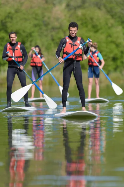 Persone Stand Paddel Tavole Lago — Foto Stock