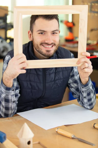 Timmerman Werken Aan Frame Structuur — Stockfoto