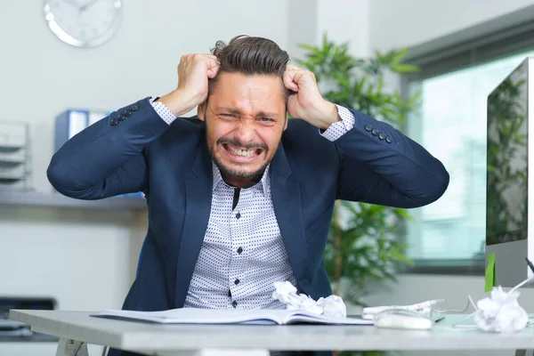 Man Severe Headache Office — Stock Photo, Image