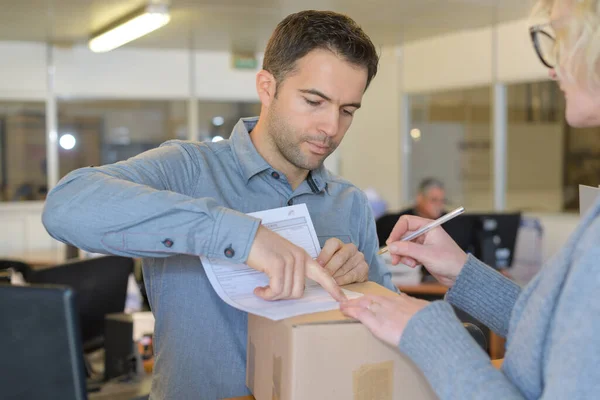Courier Asking Signature Delivery — Stock Photo, Image
